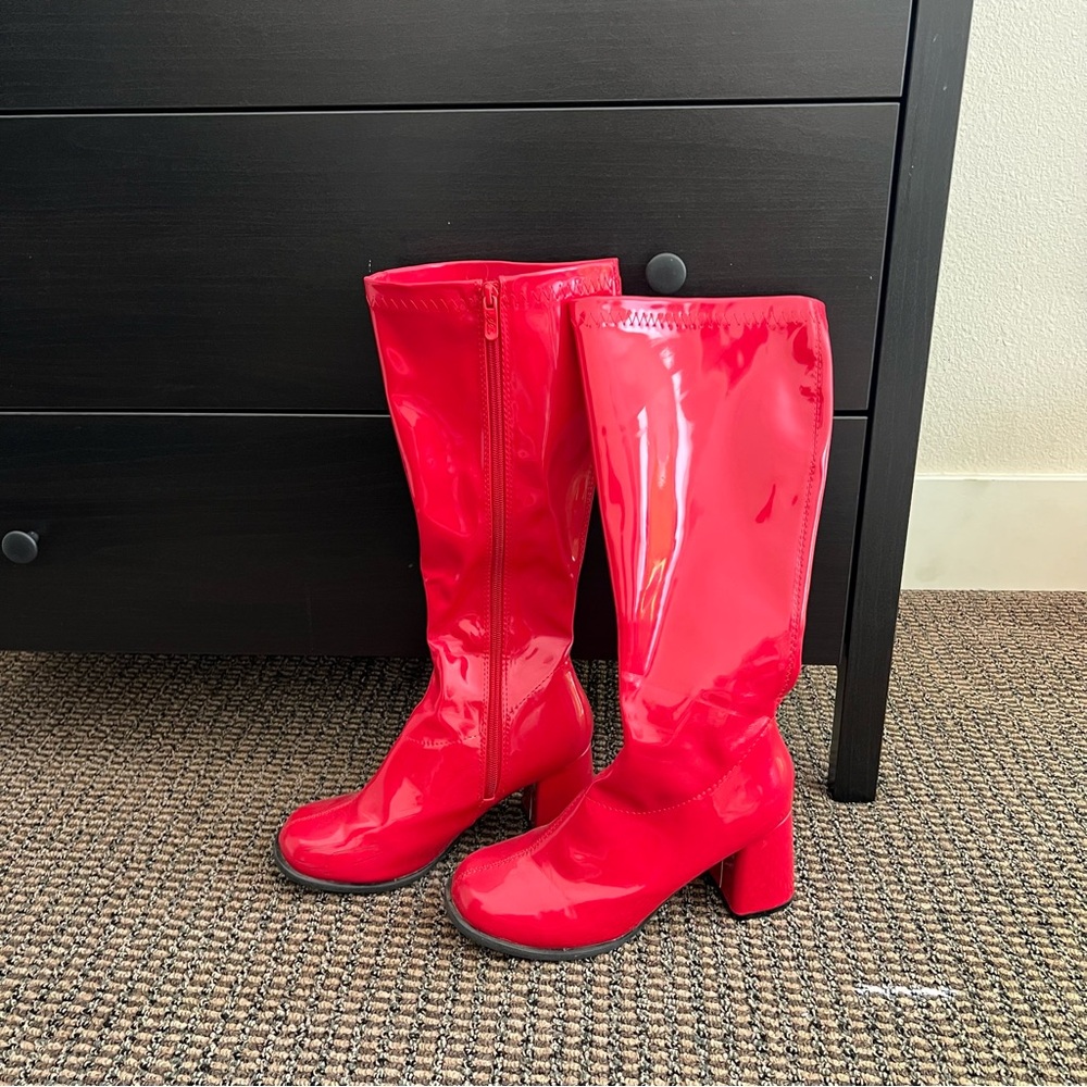 Red Patent Leather Knee-High Boots